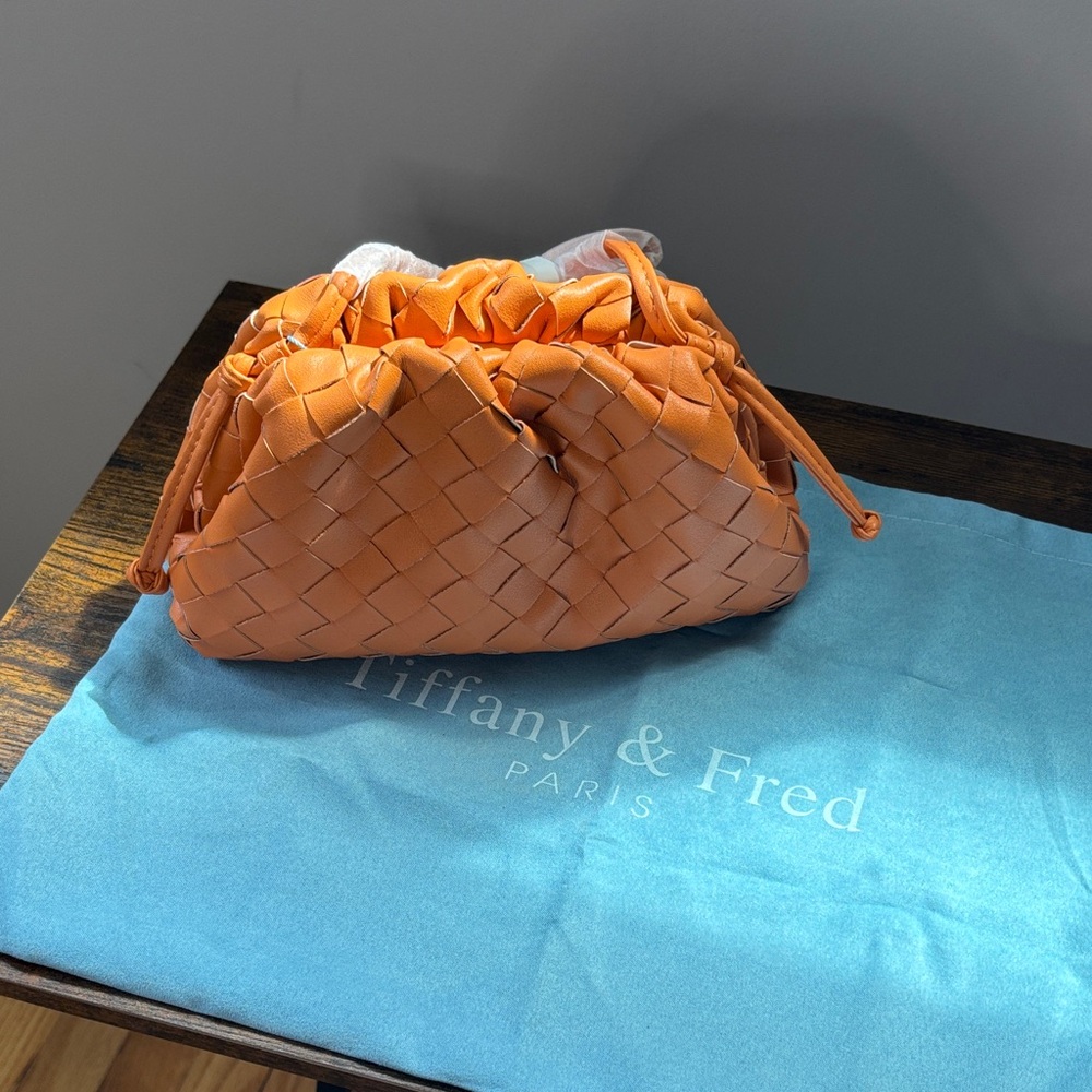 Tiffany & Fred Orange Woven Leather Drawstring Wristlet
